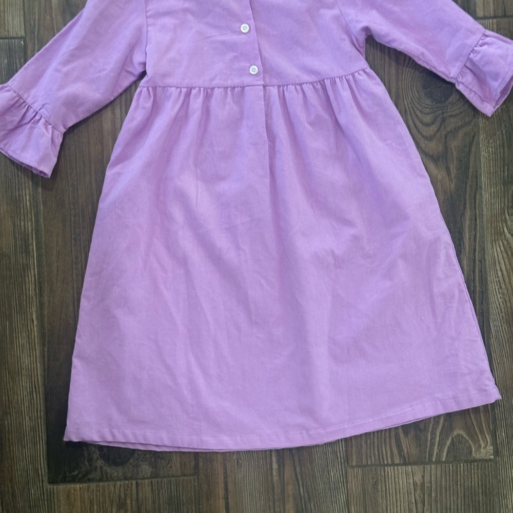 Girls Lilac Purple Smocked Ruffle-Trim Long Sleeve Dress K Monogram Embroidered - Picture 7 of 10